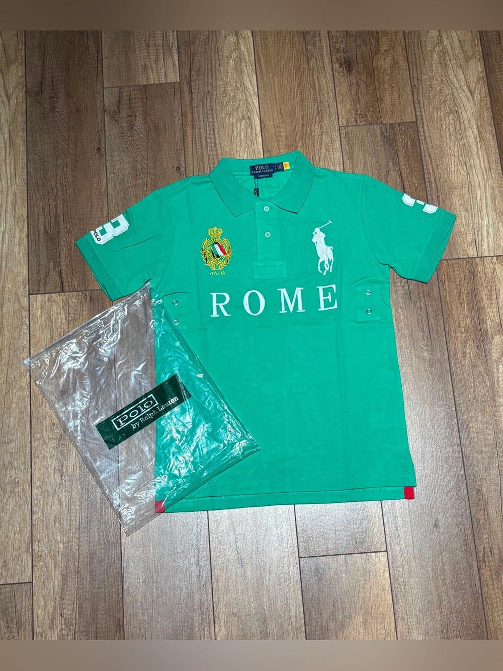 Polo Ralph Lauren Green Rome Italy Polo Shirt Custom Slim Fit Size Small,Large